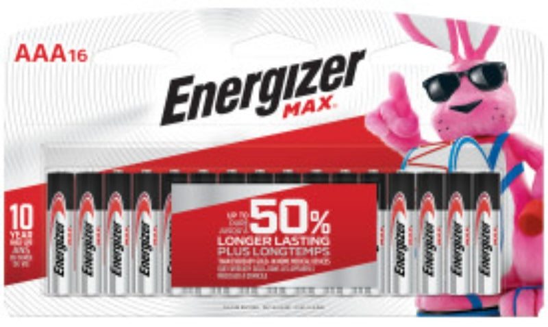 Energizer E92LP-16 Battery, 1.5 V Battery, 1250 mAh, AAA Battery, Alkaline, Manganese Dioxide, Zinc