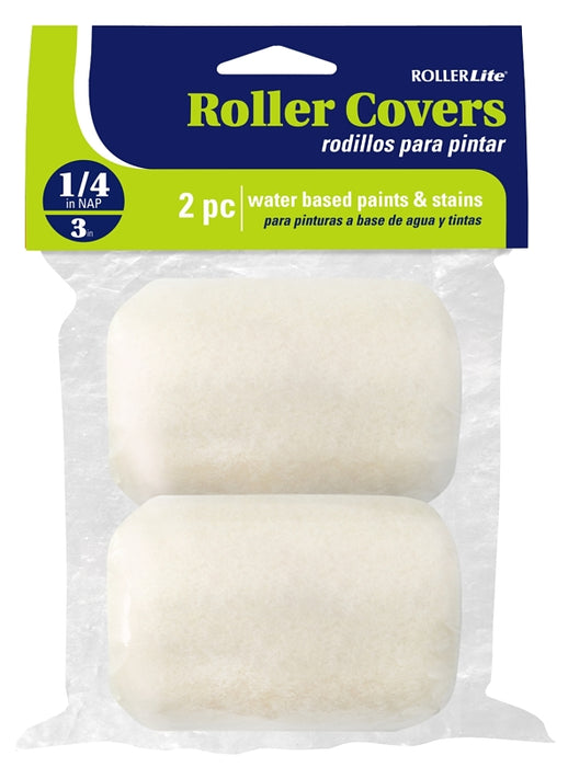 RollerLite White Velvet 3WV025D-PHD Roller Cover, 1/4 in Thick Nap, 3 in L, Dralon Fabric Cover, White