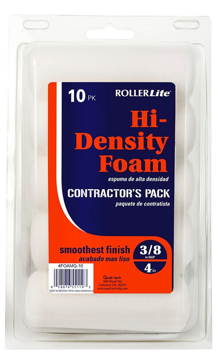 RollerLite Hi-Density Foam 4FOAMQ-10 Mini Roller Cover, 4 in L, Foam Cover, White