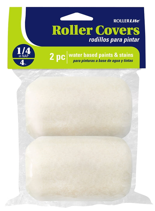 RollerLite White Velvet 4WV025D-PHD Roller Cover, 1/4 in Thick Nap, 4 in L, Dralon Fabric Cover, White