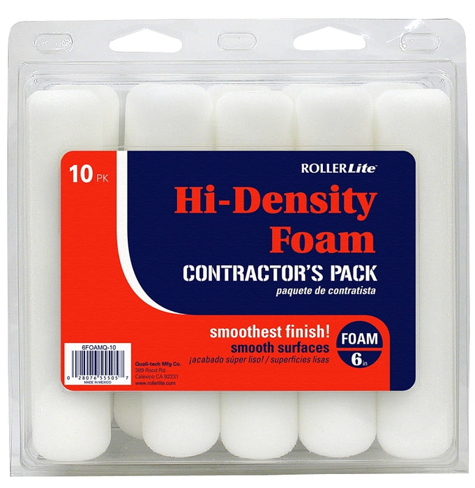 RollerLite Hi-Density Foam 6FOAMQ-10 Mini Roller Cover, 1/2 in Thick Nap, 6 in L, Foam Cover, White