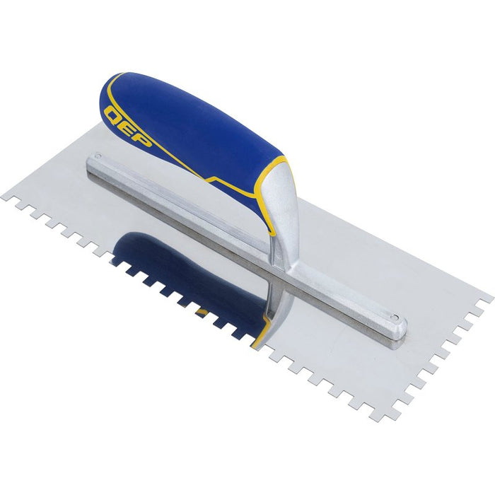 QEP 49915-12 Trowel, 11 in L, 4-1/2 in W, Square Notch, Contoured, Cushioned Grip Handle