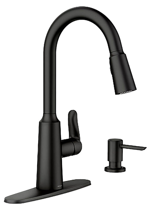 Moen Edwyn 87028 Series 87028BL Pull-Down Kitchen Faucet, 1.5 gpm, 1-Faucet Handle, 1, 4-Faucet Hole, Metal, Matte