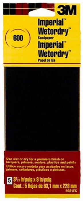 3M 5921-18-CC Sandpaper, 9 in L, 3.66 in W, Extra Fine, 600 Grit, Silicon Carbide Abrasive, Paper Backing