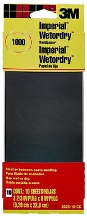 3M 5923-18-CC Sandpaper, 9 in L, 3.66 in W, Ultra Fine, 1000 Grit, Silicon Carbide Abrasive, Paper Backing