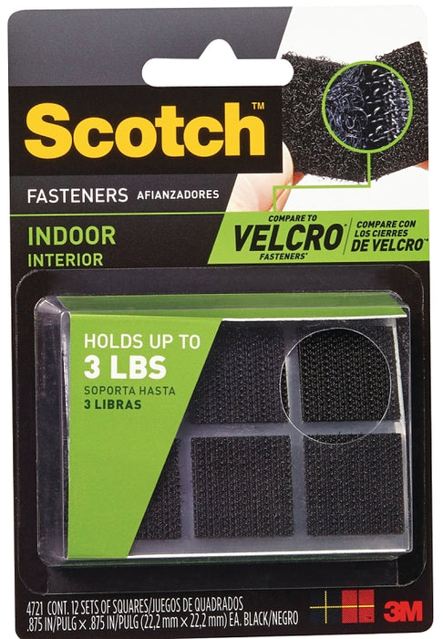 Scotch RF4721 Fastener, 7/8 in W, 7/8 in L, Black, 3 lb