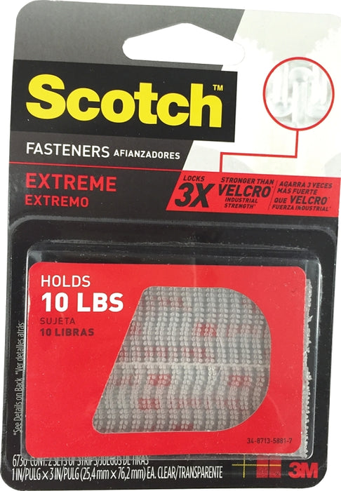 Scotch RF6730 Fastener, 1 in W, 3 in L, Clear, 10 lb, Acrylic Adhesive