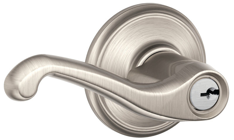 Schlage F Series F51A VFLA619 Entry Lever, Mechanical Lock, Satin Nickel, Metal, Residential, 2 Grade