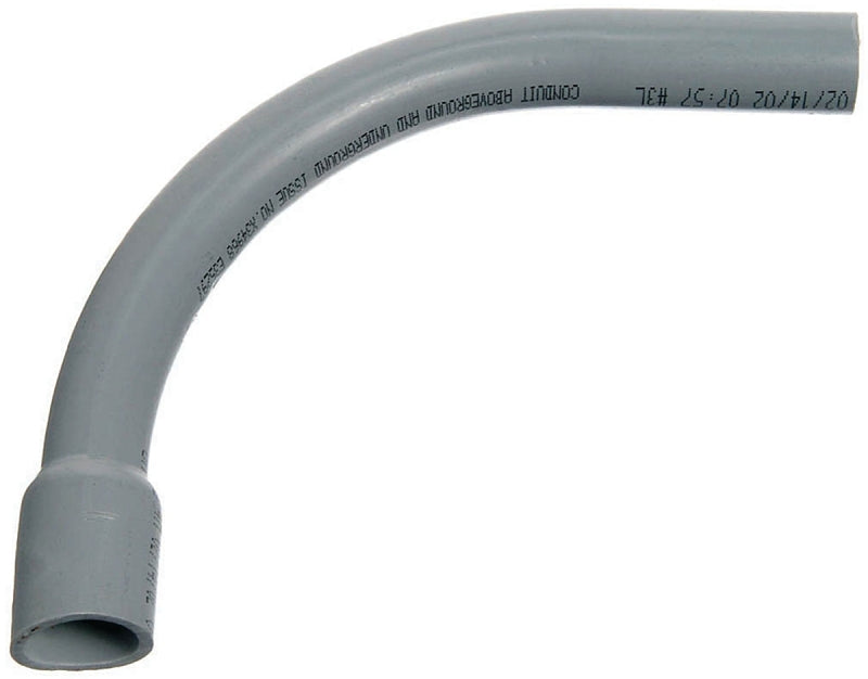 Carlon UA9AKB-CAR Elbow, 2-1/2 in Trade Size, 90 deg Angle, SCH 40 Schedule Rating, PVC, Bell End, Gray