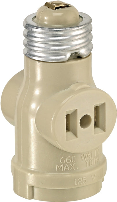 Leviton 004-01403-00I Adapter, 660 W, 2-Outlet, Bakelite, Ivory