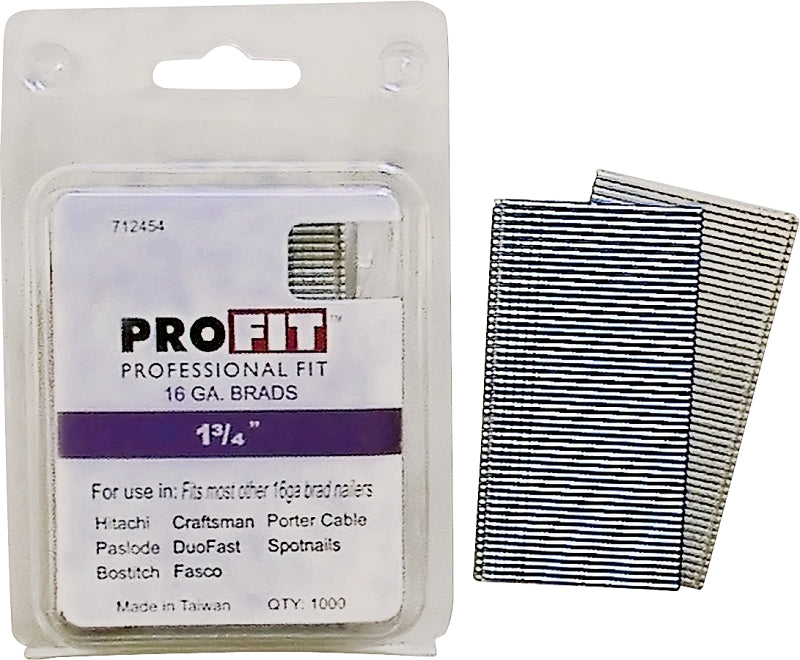 ProFIT 0712454 Finish Nail, Glue Collation, 1-3/4 in L, 16 Gauge, Steel, Electro-Galvanized, Brad Head