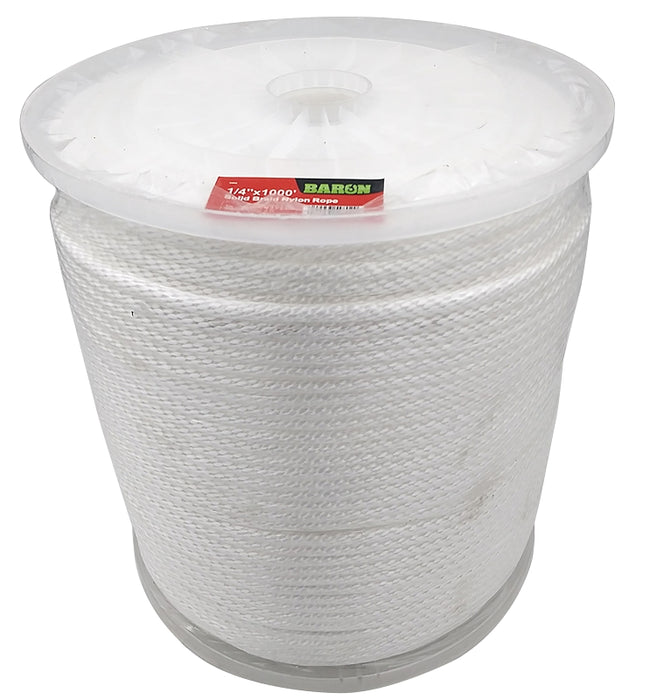 Baron 54802 Rope, 1/4 in Dia, 1000 ft L, 133 lb Working Load, Nylon/Poly, White