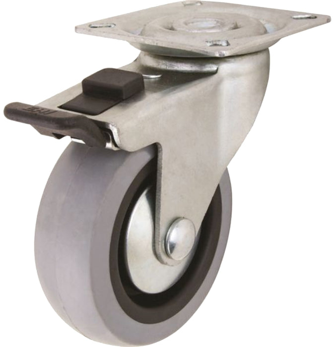 Shepherd Hardware G1 Series 3546 Swivel Caster with Brake, 3 in Dia Wheel, TPR Wheel, Gray, 121 lb