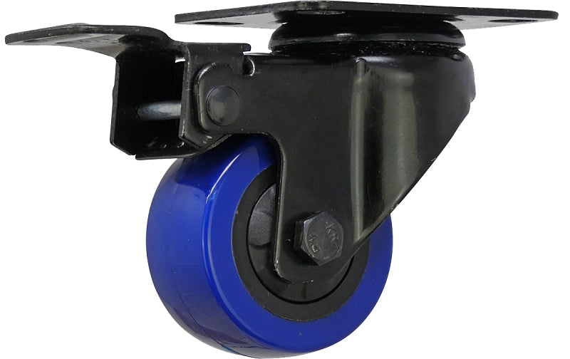 Shepherd Hardware 3658 Swivel Caster with Brake, 2 in Dia Wheel, TPU Wheel, Black/Blue, 135 lb