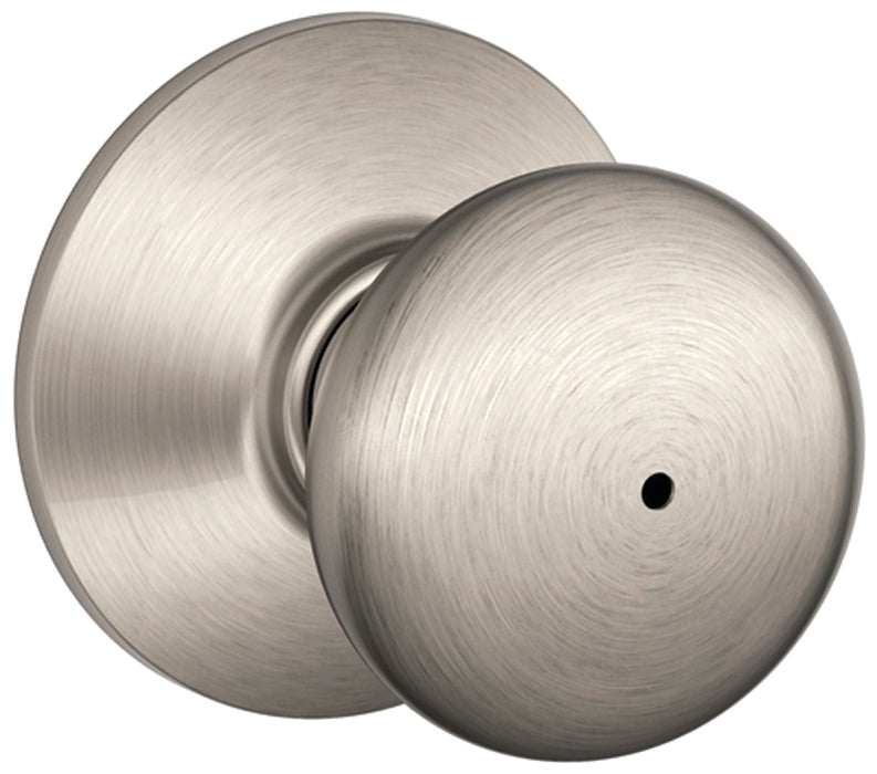 Schlage Plymouth Series F40VPLY619 Privacy Lockset, Round Design, Knob Handle, Satin Nickel, Metal, Interior Locking