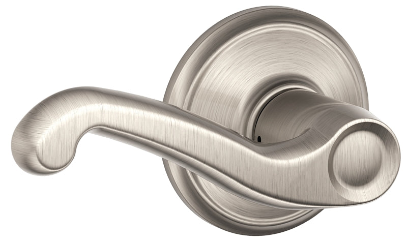 Schlage F Series F10VFLA619 Passage Lever, Mechanical Lock, Satin Nickel, Metal, Residential, 2 Grade