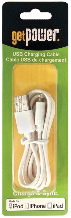 GetPower GP-USB-IPH5 USB Charging and Sync Cable, White, 3 ft L