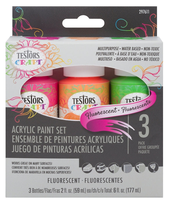 Testors 297611 Craft Paint Set, 2 oz Bottle, Includes: (1) Pink, (1) Orange, (1) Green Acrylic Craft Paints