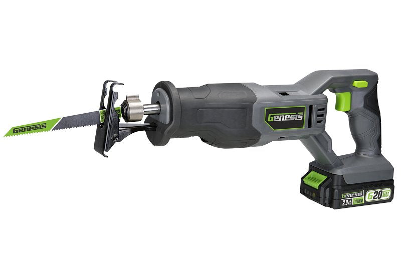 Genesis G20 Max GLRS20B Variable Speed Reciprocating Saw, Battery Included, 20 V, 2 Ah, 1 in L Stroke