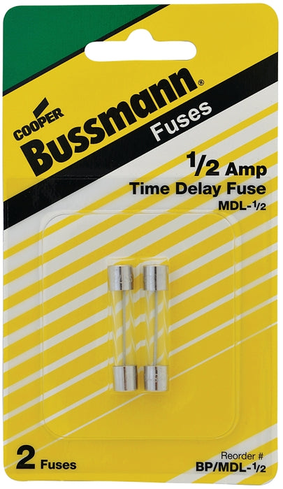 Bussmann BP/MDL-1/2 Fuse, 0.5 A, 250 V, 35 A, 10 kA Interrupt, Glass Body, G, Electronic, Time Delay Fuse