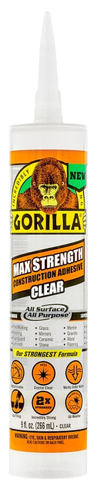 Gorilla 8212302 Construction Adhesive, Clear, 9 oz Cartridge