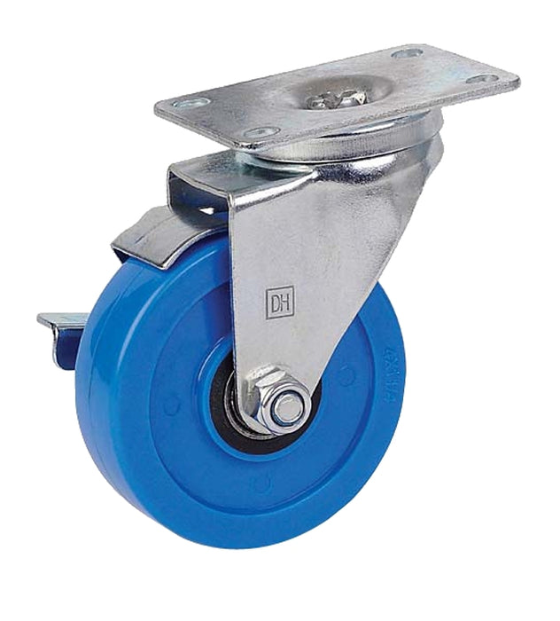 Dh Casters C-LM4P1PUSB Swivel Caster, 4 in Dia Wheel, 1-1/4 in W Wheel, Solid Polyurethane Wheel, Blue, 275 lb