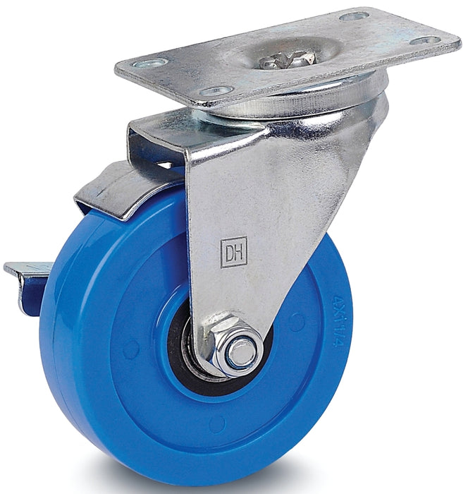 Dh Casters C-LM35P1PUSB Swivel Caster, 3-1/2 in Dia Wheel, 1-1/4 in W Wheel, Polyurethane Wheel, Blue, 260 lb