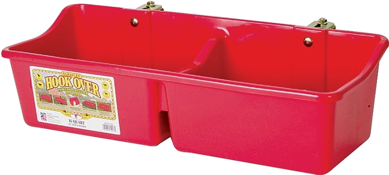 Little Giant HFP24DRED Hook Over Feeder, 2 qt Volume, 2-Compartment, Polyethylene/Steel, Red