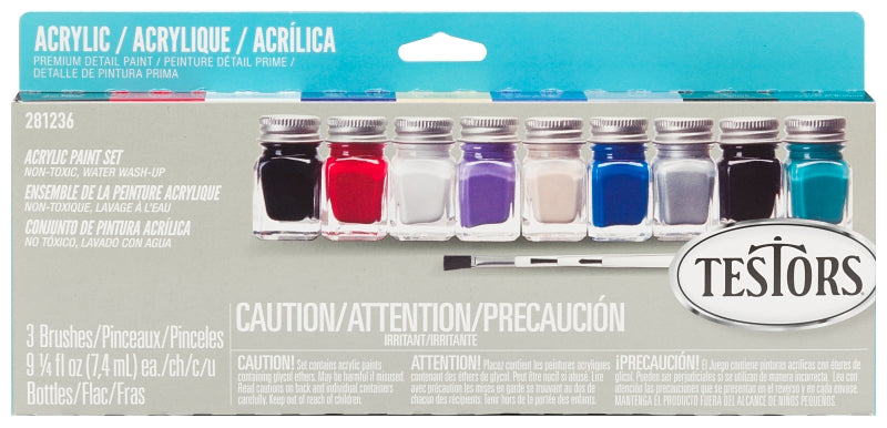 Testors 281236 Craft Paint Set, 0.25 oz, Includes: Gloss Red, Gloss Purple, Gloss Blue, Gloss Teal, Black Acrylic Paints