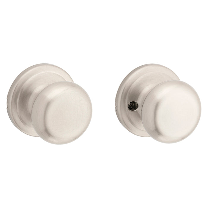 Kwikset 720J 15CP6AL Passage Knob, Satin Nickel, 1-3/8 to 1-3/4 in Thick Door, 2-1/4 in Strike