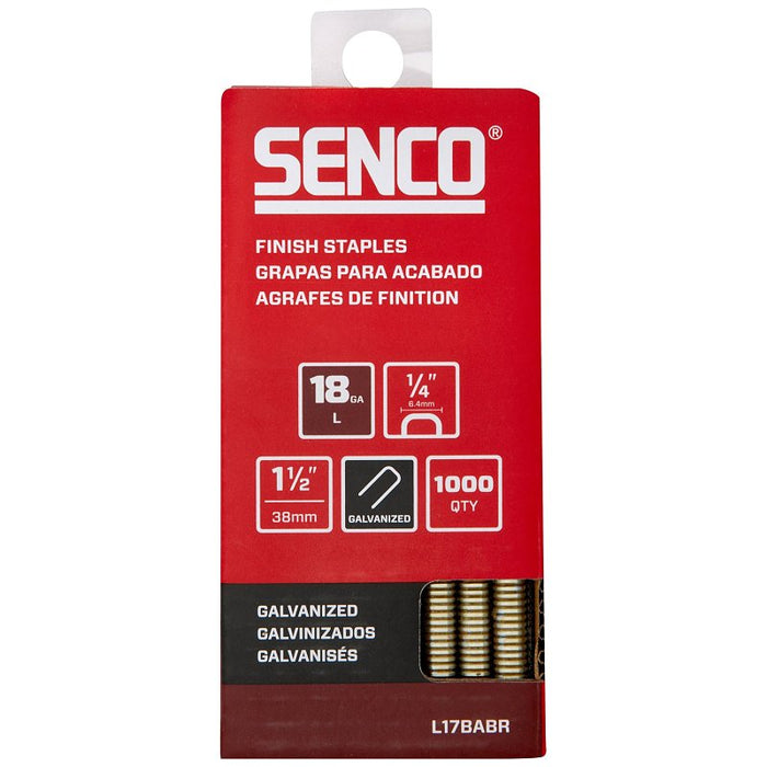 Senco L17BABR Medium Wire Staple Strip, 1/4 in W Crown, 1-1/2 in L Leg, 18 ga, Galvanized/Sencote