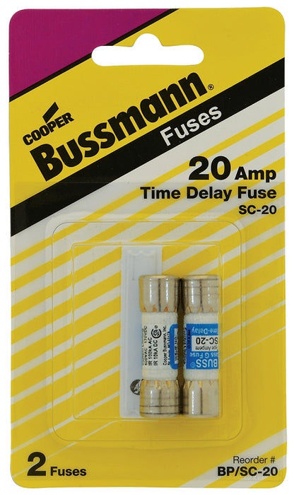 Bussmann BP/SC-20 Time Delay Fuse, 20 A, 600 VAC, 170 VDC, 10, 100 kA Interrupt, Glass Body