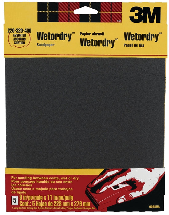 3M 9088 Sandpaper, 11 in L, 9 in W, Extra Fine/Super Fine/Very Fine, Silicone Carbide Abrasive