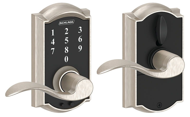 Schlage FE Series FE695VCAMXACC619 Electronic Entry Lock, Wave Design, Satin Nickel, Residential, 2 Grade, Metal