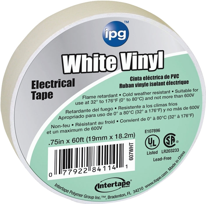 IPG 85828 Electrical Tape, 60 ft L, 3/4 in W, PVC Backing, White