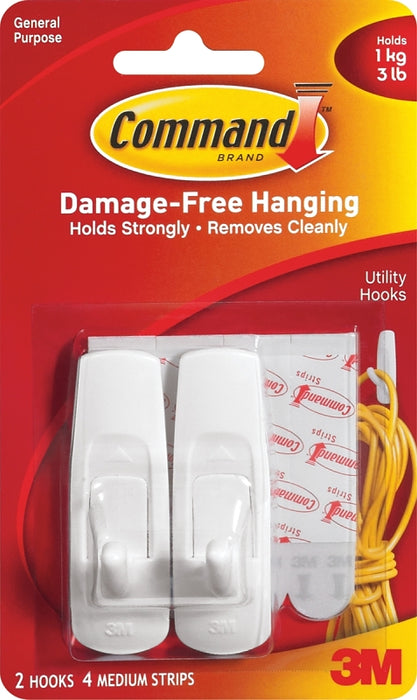 Command 17001CS Clip Strip, 0.46 in Thick, Plastic Backing, White, 3 lb