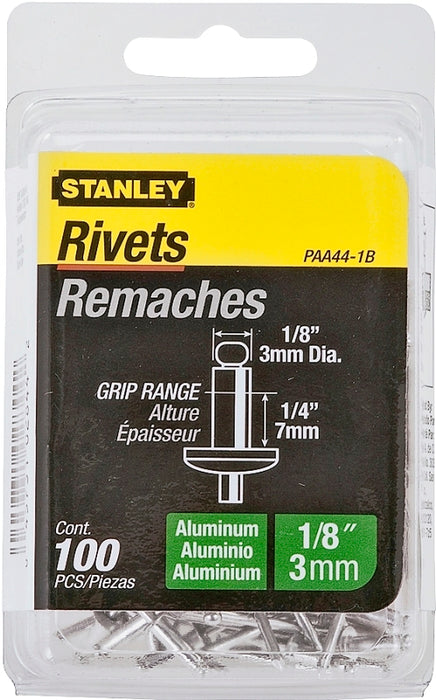 STANLEY PAA44-1B Pop Rivet, Reusable, 1-5/8 in L, Aluminum