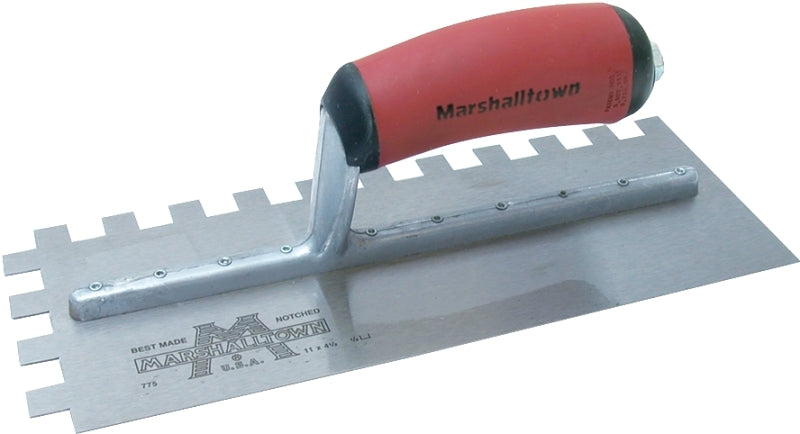 Marshalltown 775SD Trowel, 1/2 in W x 1/2 in D Notch, 11 in L, 4-1/2 in W, Square Notch, Curved Handle