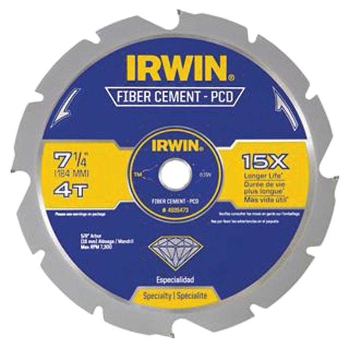 Irwin 4935473 Circular Saw Blade, 7-1/4 in Dia, 5/8 in Arbor, 4-Teeth, Carbide Cutting Edge