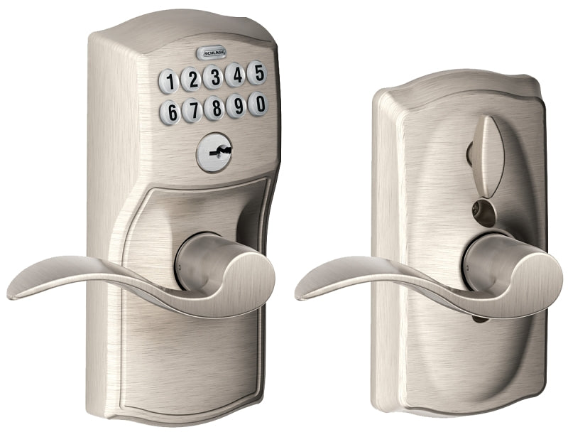 Schlage FE595V CAM/ACC 61 Keypad Lock with Flex-Lock, Wave Design, Satin Nickel, Residential, 2 Grade, Metal