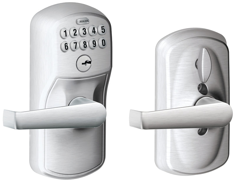 Schlage FE595CSV PLY/ELAN Keypad Lock with Flex-Lock, Straight Design, Satin Chrome, Residential, 2 Grade, Metal