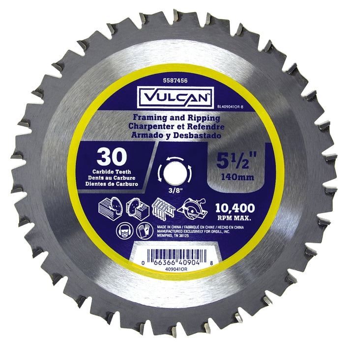 Vulcan 409041OR Circular Saw Blade, 5-1/2 in Dia, 3/8 in Arbor