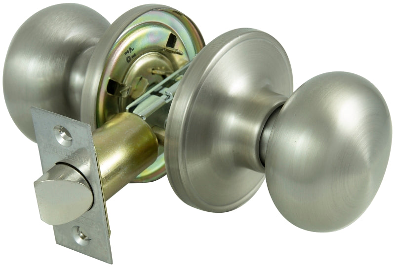 ProSource TFX230V-PS Passage Knob, Metal, Satin Nickel, 2-3/8 to 2-3/4 in Backset, 1-3/8 to 1-3/4 in Thick Door