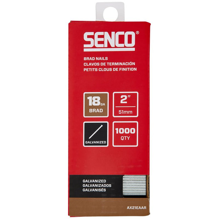 Senco AX21EAAR Brad Nail Strip, 2 in L, 18 ga, Galvanized/Plain, Medium Head