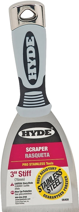 Hyde 06408 Scraper, 3 in W Blade, 1-Edge Blade, Stainless Steel Blade, Plastic/Wood Handle, Soft Grip Handle