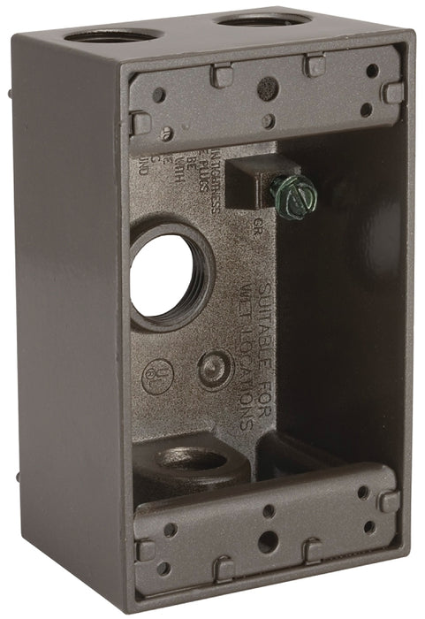 Hubbell 5321-2 Weatherproof Box, 4-Outlet, 1-Gang, Aluminum, Bronze, Powder-Coated