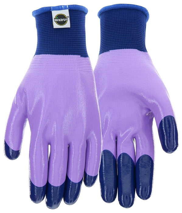 Miracle-Gro MG30856-W-ML Breathable, Multi-Purpose Work Gloves, Women's, M/L, Elastic Knit Cuff, Nitrile Coating, Purple