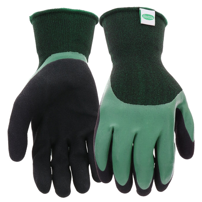 Scotts SC30602/L Dipped Gloves, Men's, L, Elastic Knit Wrist Cuff, Rubber Latex Coating, Black/Green