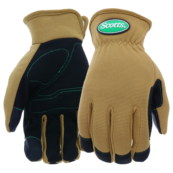 Scotts SC86111-L Gloves, Women's, L, Reinforced Thumb, Shirred Elastic Cuff, Spandex/Synthetic Leather, Brown