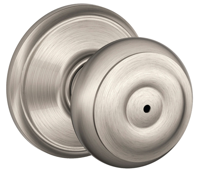 Schlage F Series F40VGEO619 Privacy Lockset, Round Design, Knob Handle, Satin Nickel, Metal, Interior Locking